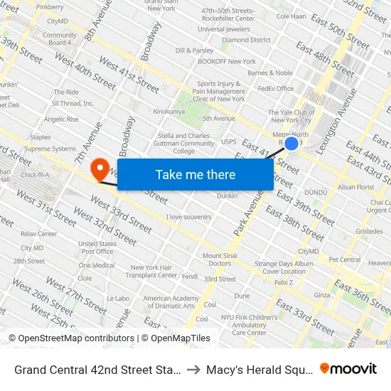 Grand Central 42nd Street Station to Macy's Herald Square map