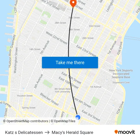 Katz s Delicatessen to Macy's Herald Square map