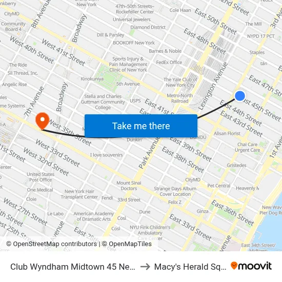 Club Wyndham Midtown 45 New York to Macy's Herald Square map