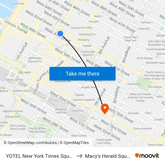 YOTEL New York Times Square to Macy's Herald Square map