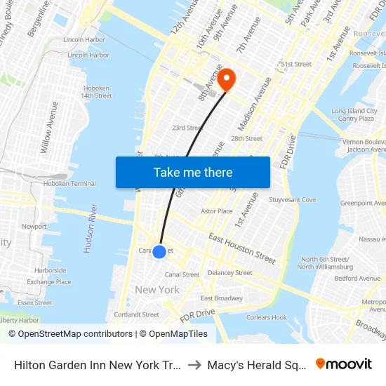 Hilton Garden Inn New York Tribeca to Macy's Herald Square map