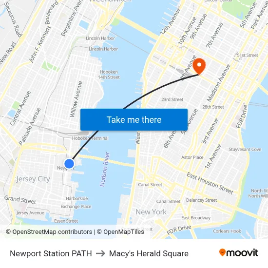 Newport Station PATH to Macy's Herald Square map