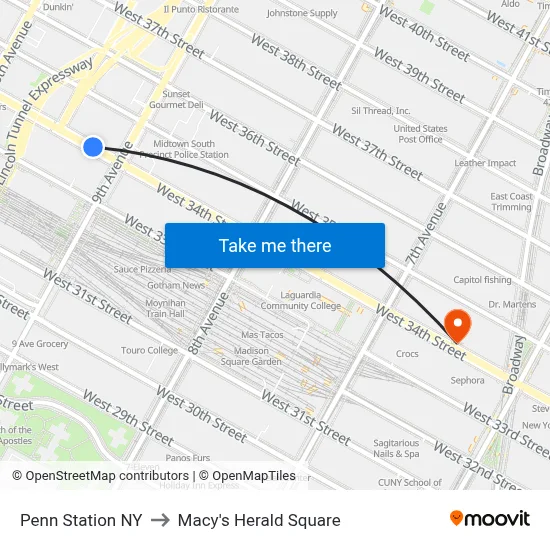 Penn Station NY to Macy's Herald Square map