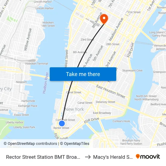 Rector Street Station BMT Broadway Line to Macy's Herald Square map