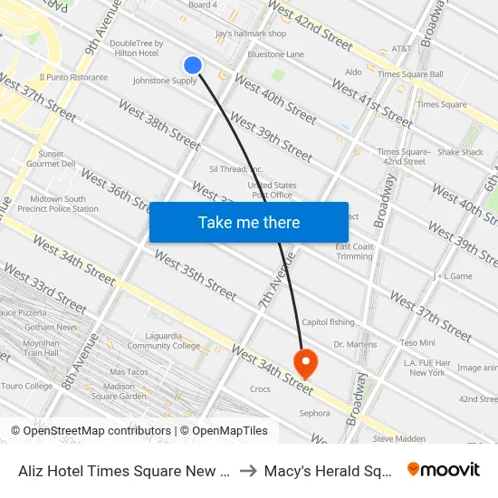 Aliz Hotel Times Square New York to Macy's Herald Square map