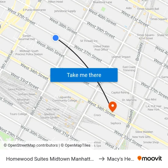 Homewood Suites Midtown Manhattan Times Square South New York to Macy's Herald Square map