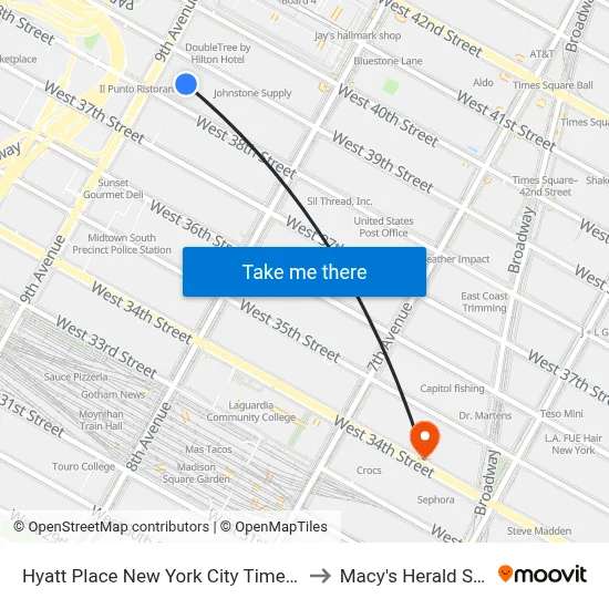 Hyatt Place New York City Times Square to Macy's Herald Square map