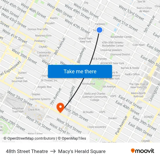 48th Street Theatre to Macy's Herald Square map