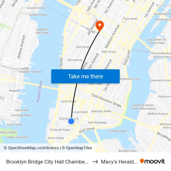 Brooklyn Bridge City Hall Chambers Street Station to Macy's Herald Square map