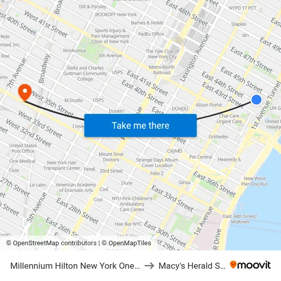 Millennium Hilton New York One UN Plaza to Macy's Herald Square map