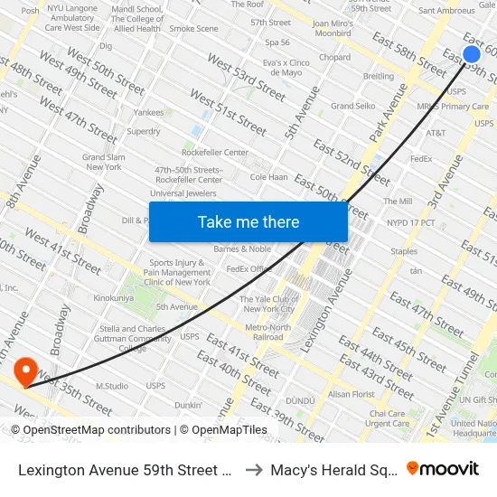 Lexington Avenue 59th Street Station to Macy's Herald Square map