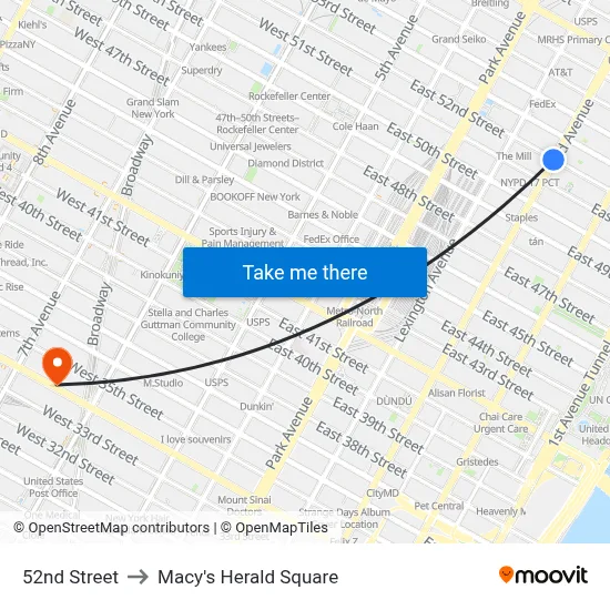 52nd Street to Macy's Herald Square map