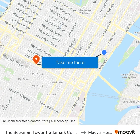 The Beekman Tower Trademark Collection by Wyndham New York to Macy's Herald Square map