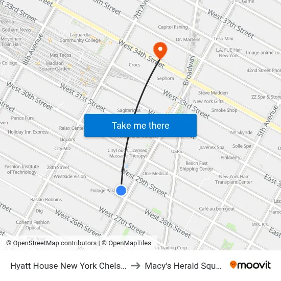 Hyatt House New York Chelsea to Macy's Herald Square map