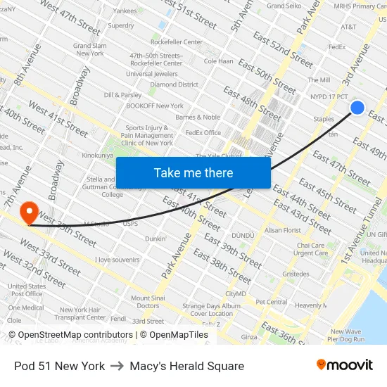 Pod 51 New York to Macy's Herald Square map