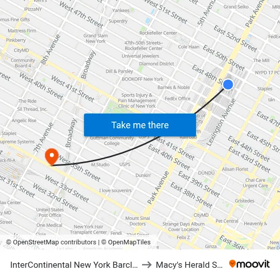 InterContinental New York Barclay Hotel to Macy's Herald Square map