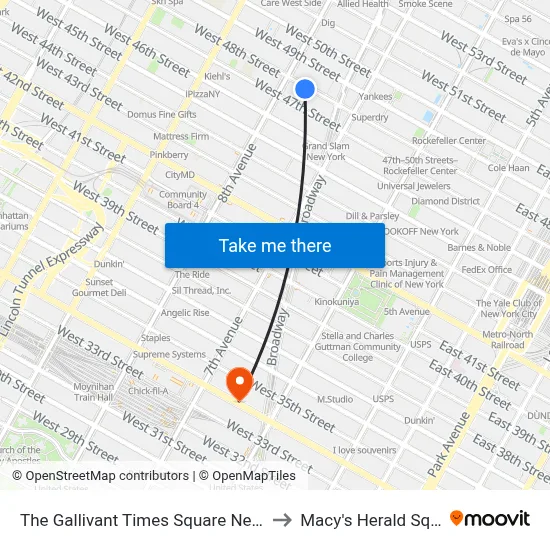 The Gallivant Times Square New York to Macy's Herald Square map