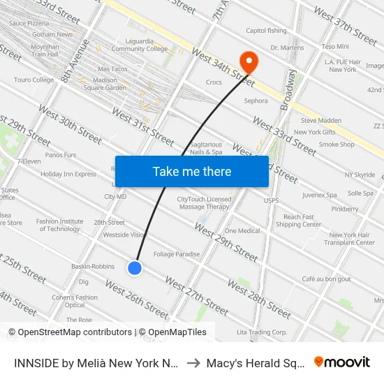 INNSIDE by Melià New York Nomad to Macy's Herald Square map