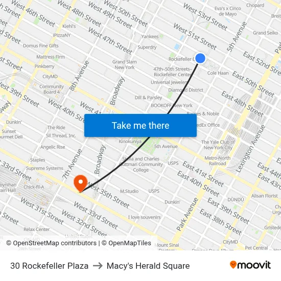 30 Rockefeller Plaza to Macy's Herald Square map