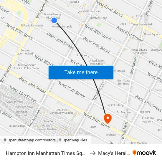 Hampton Inn Manhattan Times Square South New York to Macy's Herald Square map