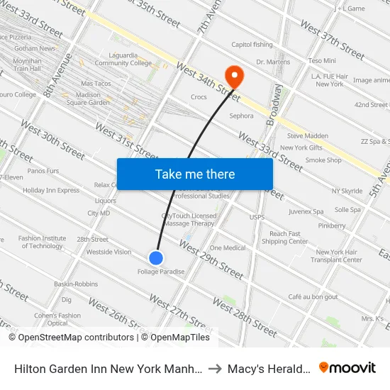 Hilton Garden Inn New York Manhattan Chelsea to Macy's Herald Square map