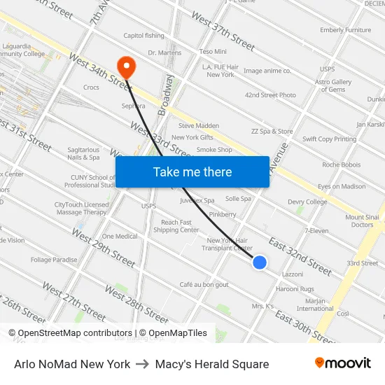 Arlo NoMad New York to Macy's Herald Square map