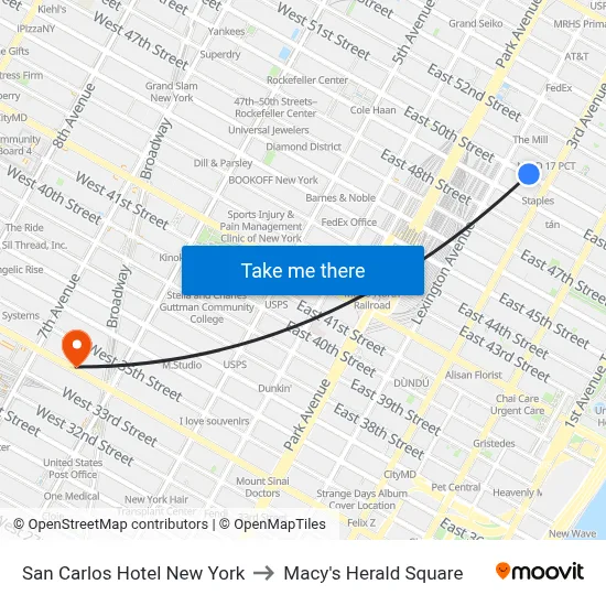 San Carlos Hotel New York to Macy's Herald Square map