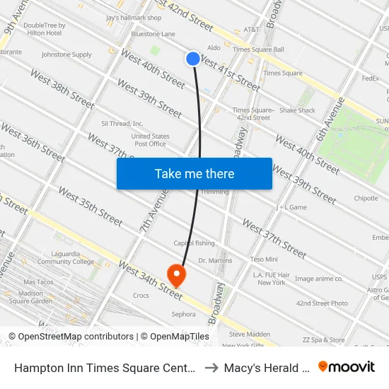 Hampton Inn Times Square Central New York to Macy's Herald Square map