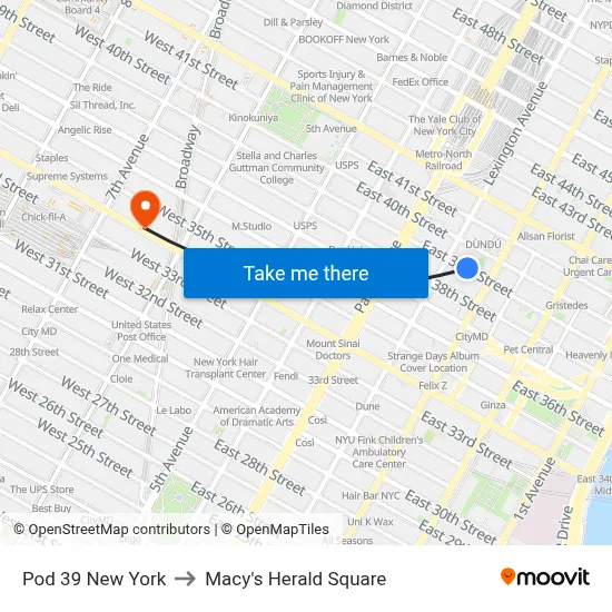 Pod 39 New York to Macy's Herald Square map