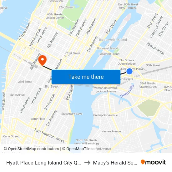 Hyatt Place Long Island City Queens to Macy's Herald Square map
