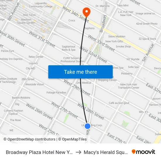 Broadway Plaza Hotel New York to Macy's Herald Square map
