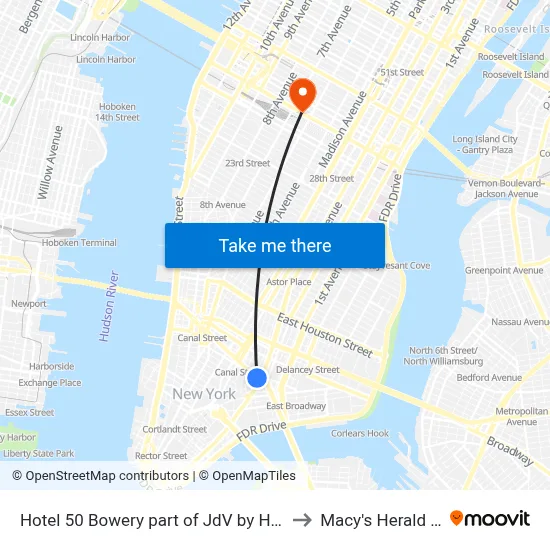 Hotel 50 Bowery part of JdV by Hyatt New York to Macy's Herald Square map