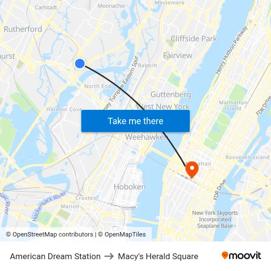 American Dream Station to Macy's Herald Square map