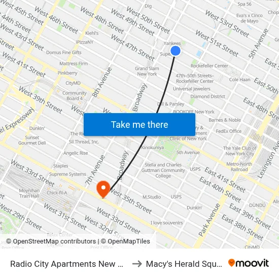 Radio City Apartments New York to Macy's Herald Square map