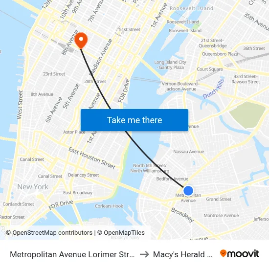 Metropolitan Avenue Lorimer Street Station to Macy's Herald Square map