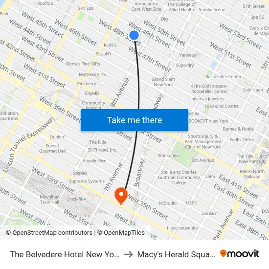 The Belvedere Hotel New York to Macy's Herald Square map