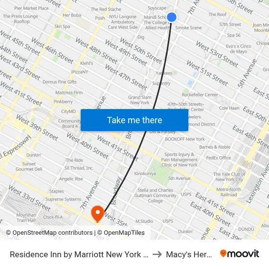 Residence Inn by Marriott New York Manhattan Central Park to Macy's Herald Square map