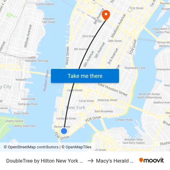 DoubleTree by Hilton New York Downtown to Macy's Herald Square map