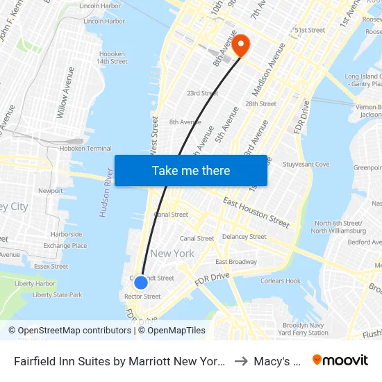 Fairfield Inn Suites by Marriott New York Downtown Manhattan World Trade Center Area to Macy's Herald Square map