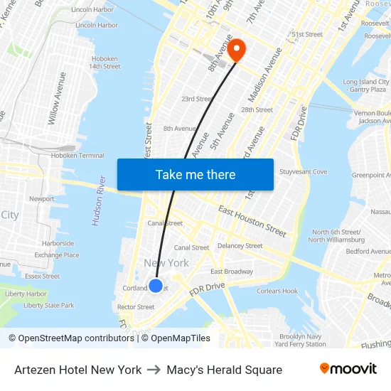 Artezen Hotel New York to Macy's Herald Square map