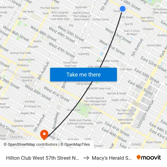 Hilton Club West 57th Street New York to Macy's Herald Square map