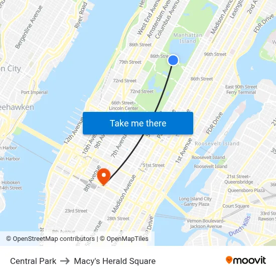 Central Park to Macy's Herald Square map