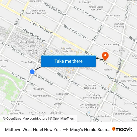 Midtown West Hotel New York to Macy's Herald Square map