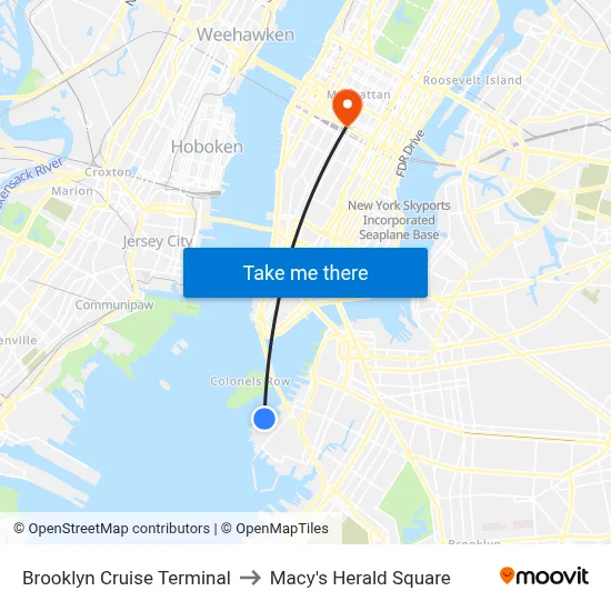 Brooklyn Cruise Terminal to Macy's Herald Square map
