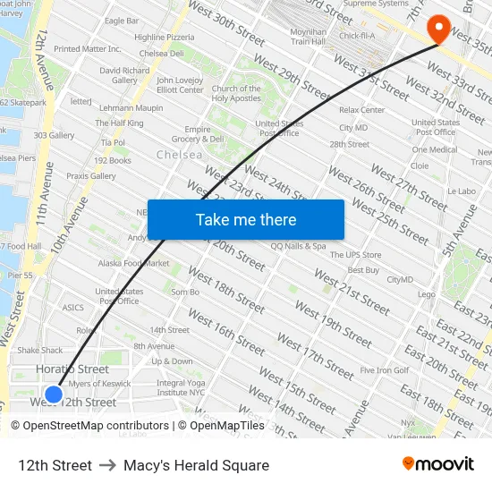 12th Street to Macy's Herald Square map