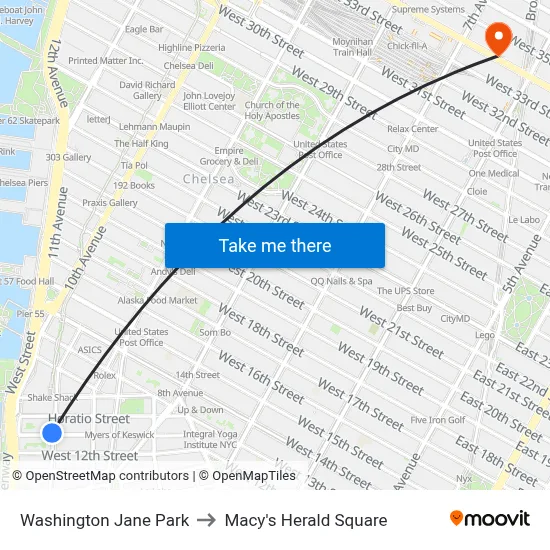 Washington Jane Park to Macy's Herald Square map