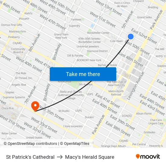 St Patrick's Cathedral to Macy's Herald Square map