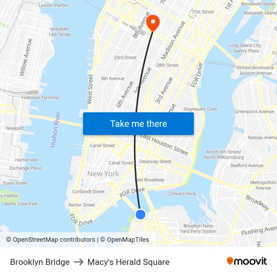 Brooklyn Bridge to Macy's Herald Square map