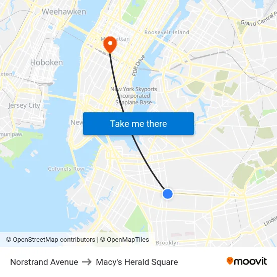 Norstrand Avenue to Macy's Herald Square map