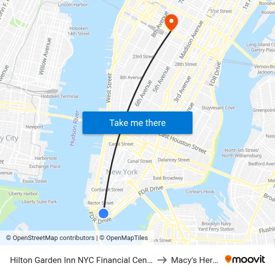 Hilton Garden Inn NYC Financial Center/Manhattan Downtown to Macy's Herald Square map